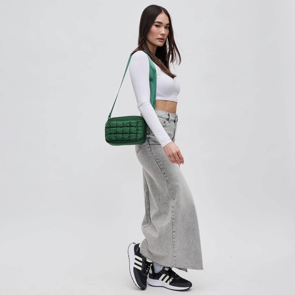 Green Quilted Crossbody Belt Bag